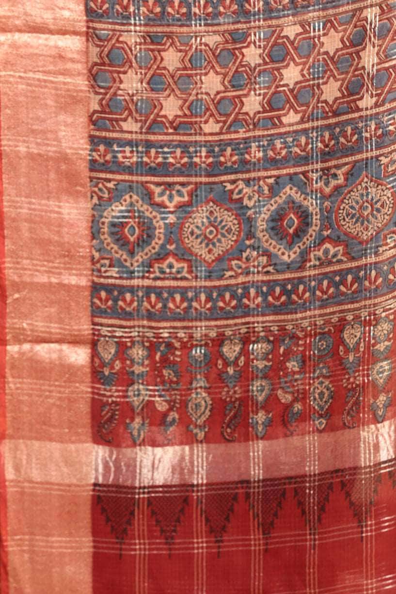 Ajrakh HALDI Exclusive Chanderi Saree - 011 - indeloom