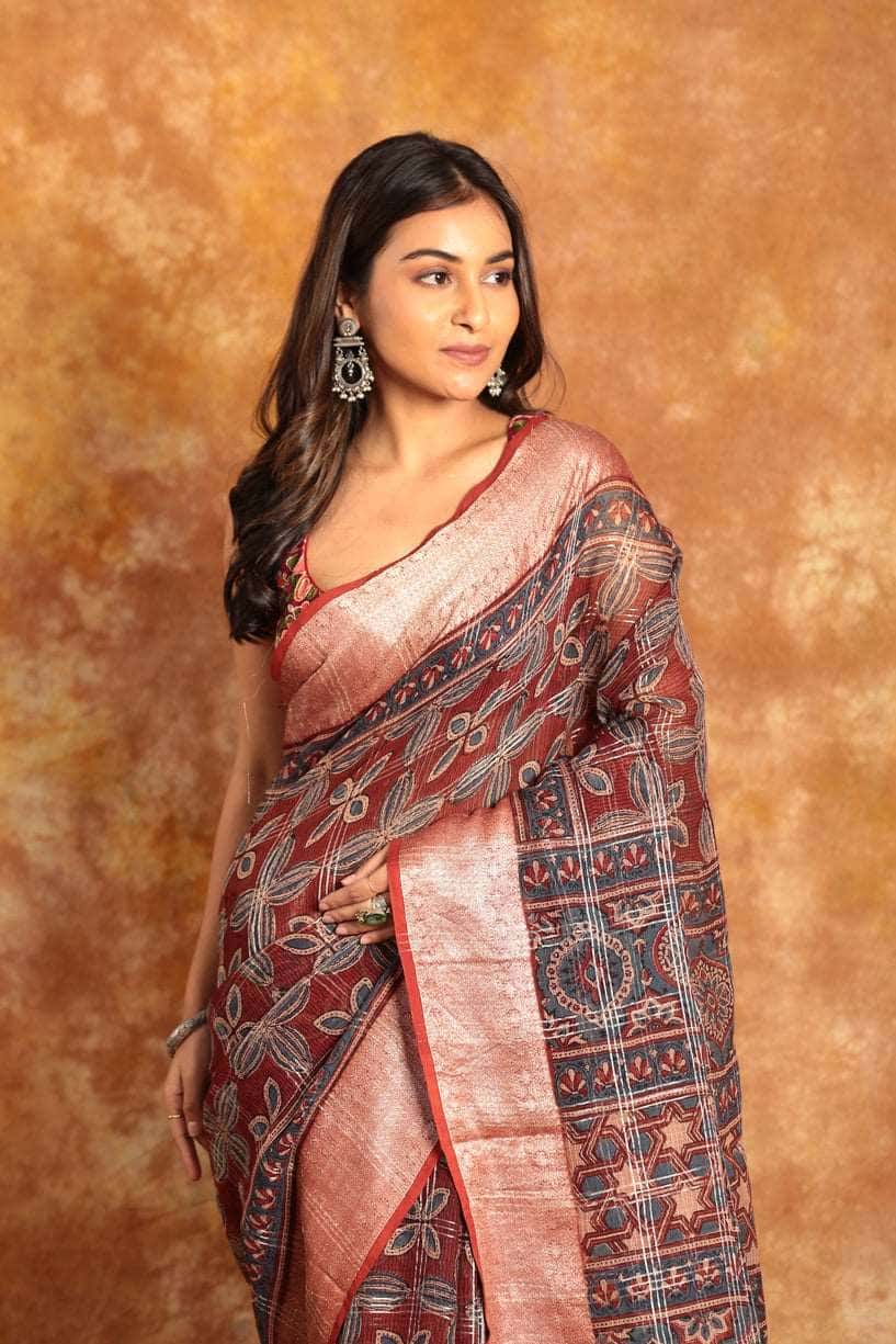 Ajrakh HALDI Exclusive Chanderi Saree - 011 - indeloom