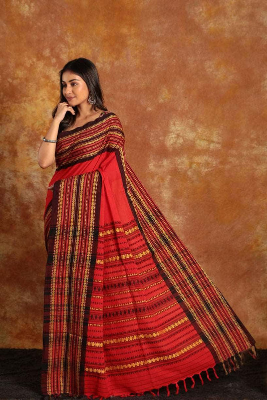 Handloom Handloom Cotton Saree | Brick Red