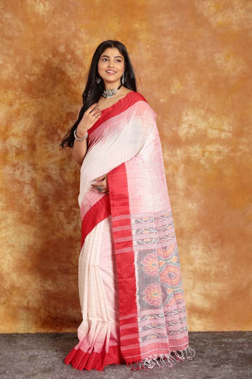 Pearl White-Handloom Cotton Saree-025