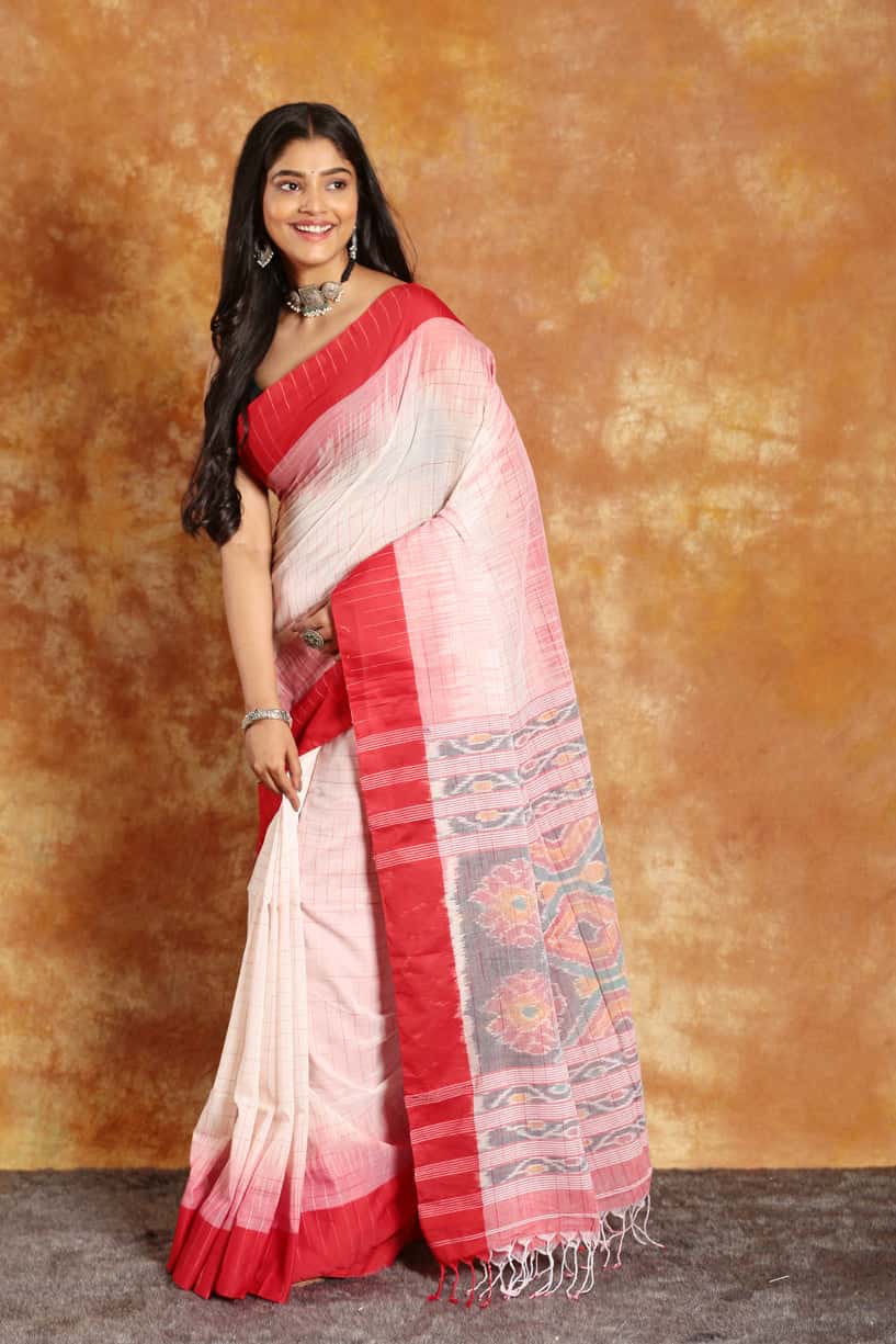 Pearl White-Handloom Cotton Saree-025