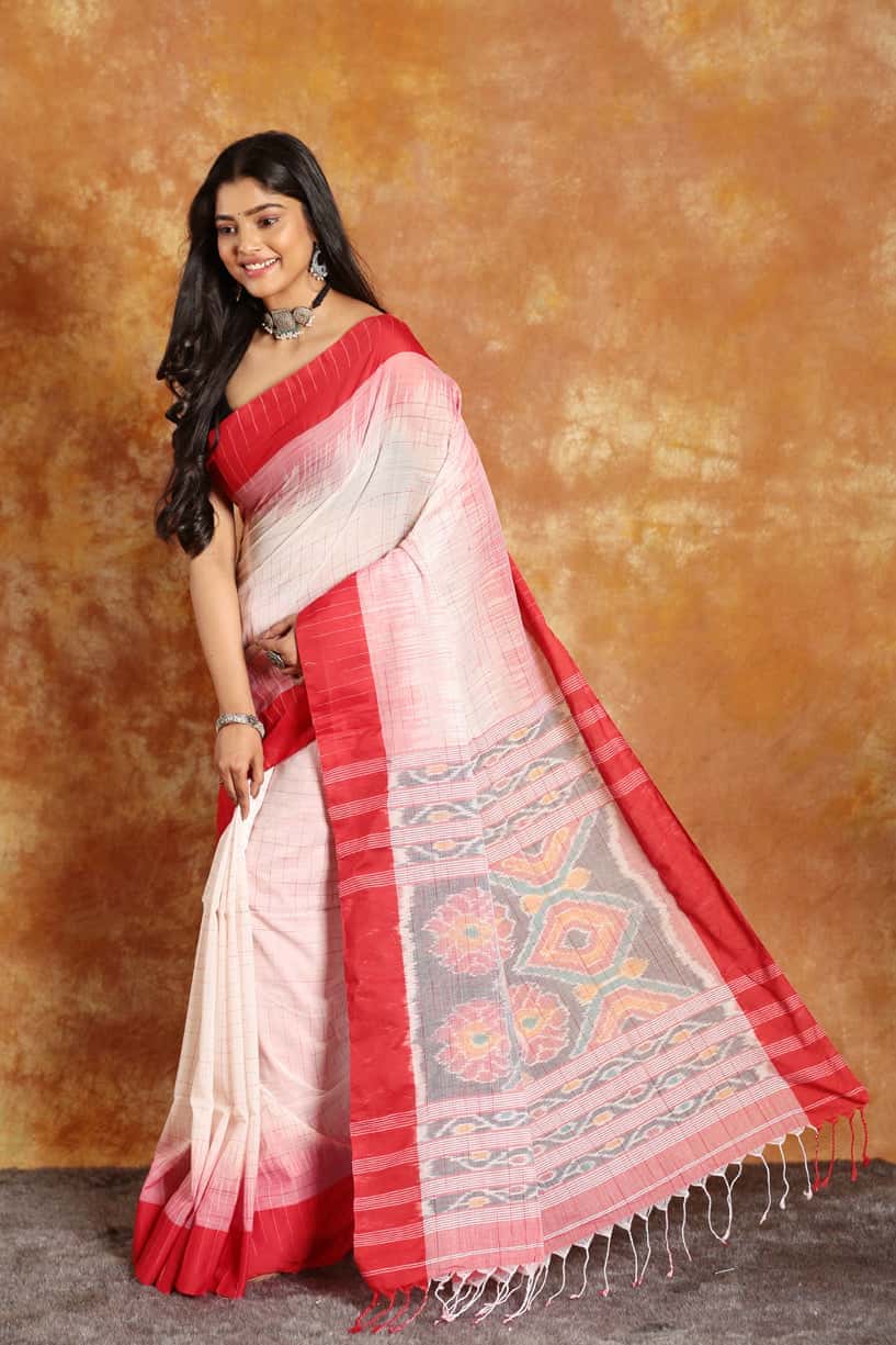 Pearl White-Handloom Cotton Saree-025