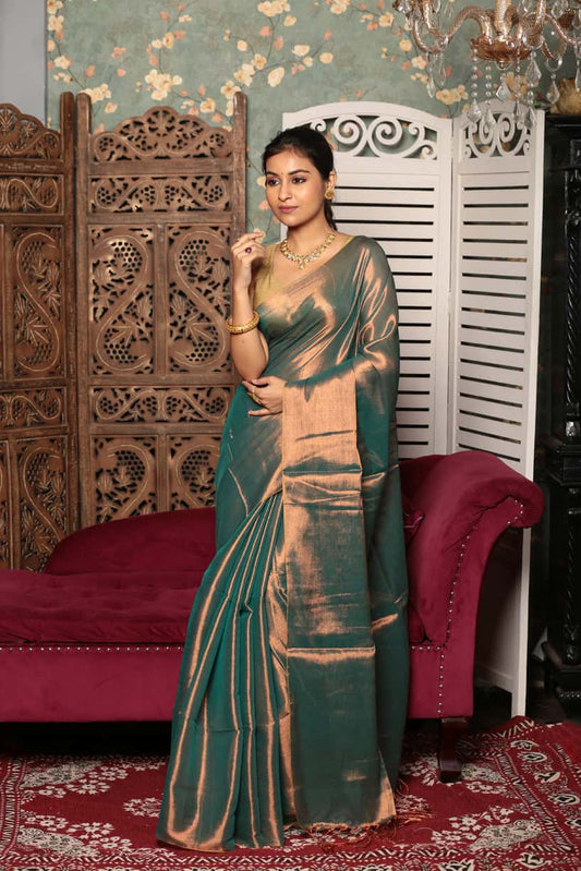 Shaded Olive Green Tissue Silk Saree-014