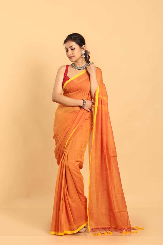 Orange-Handloom Cotton Saree-011