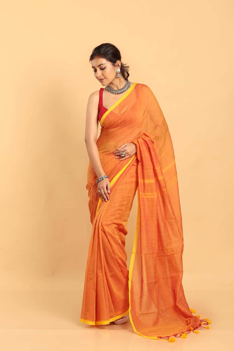 Orange-Handloom Cotton Saree-011