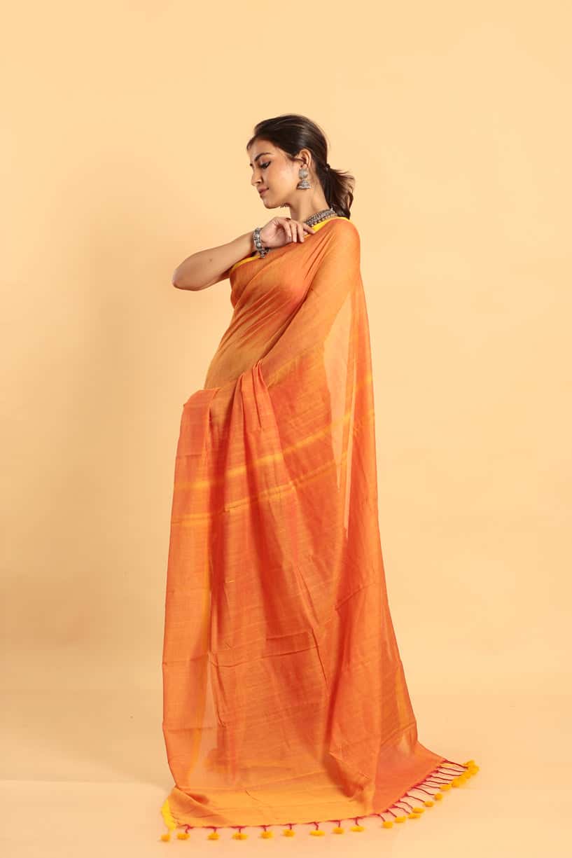 Orange-Handloom Cotton Saree-011