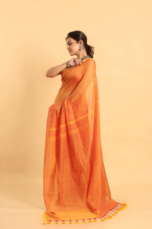 Orange-Handloom Cotton Saree-011