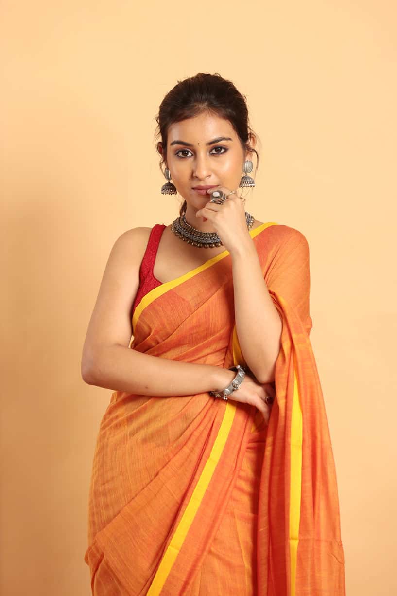 Orange-Handloom Cotton Saree-011