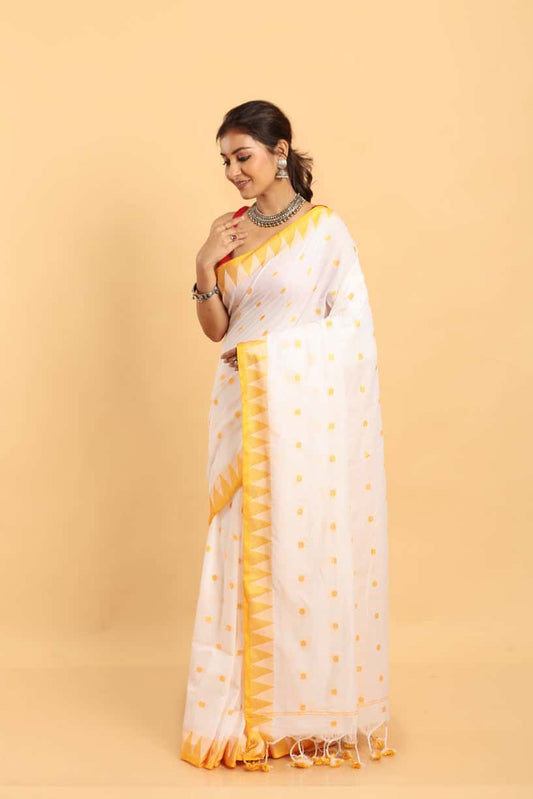 Handloom Cotton Saree With Coconut White - 031