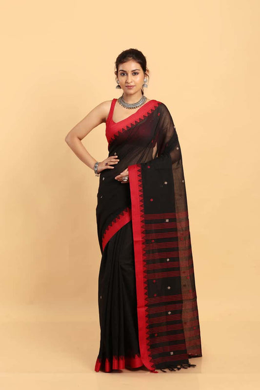 Black-Handloom Cotton Saree-026 - indeloom