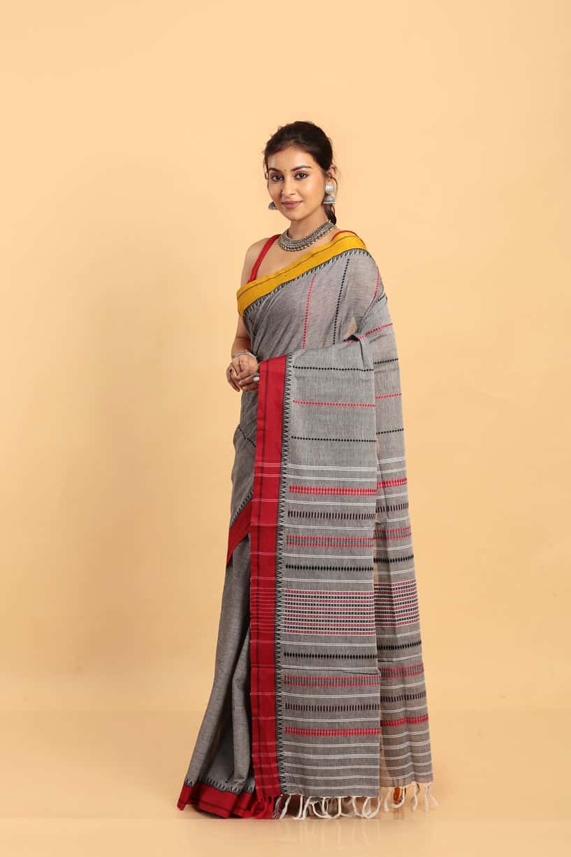 Metal Grey-Handloom Cotton Saree-036