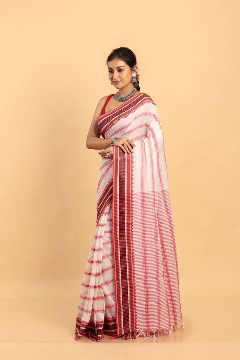 White-Handloom Cotton Saree(Pre-Order)-038