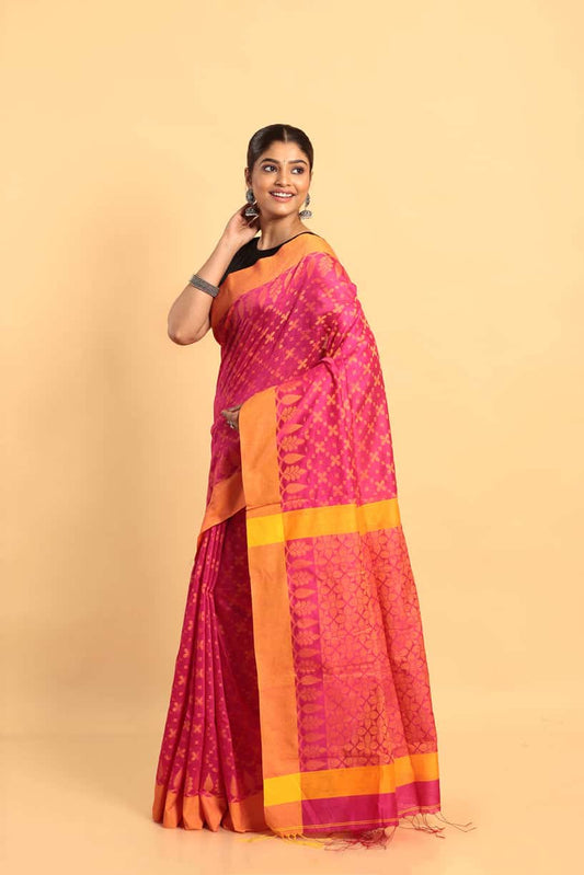 Golden Pink-Handloom Cotton Saree-009 - indeloom