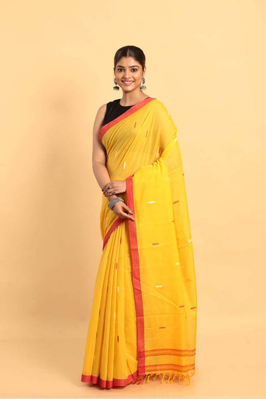 Handloom Cotton Saree With Mustard Yellow - 048
