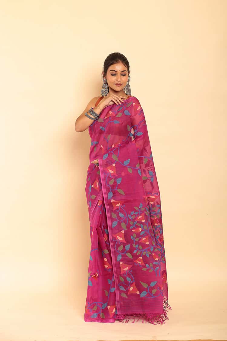 Muslin Jamdan in Voilet Saree-050