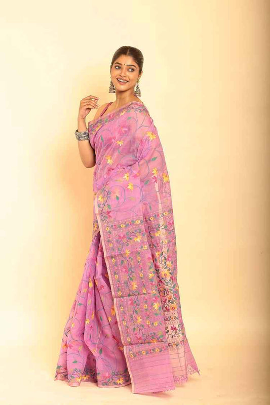 Handwoven Pure Jamdani Muslin Saree | Baby Pink