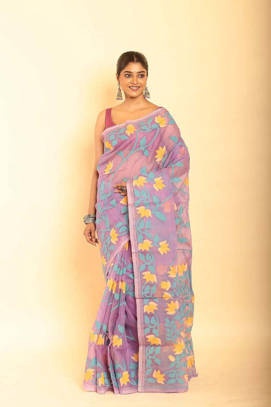 Muslin Jamdani Saree in Aratic Blue-066