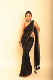 Black Handloom Cotton Saree-022 - indeloom