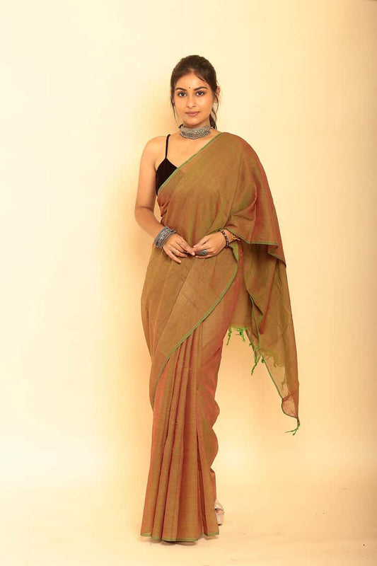 Brown Handloom Cotton Saree-031 - indeloom