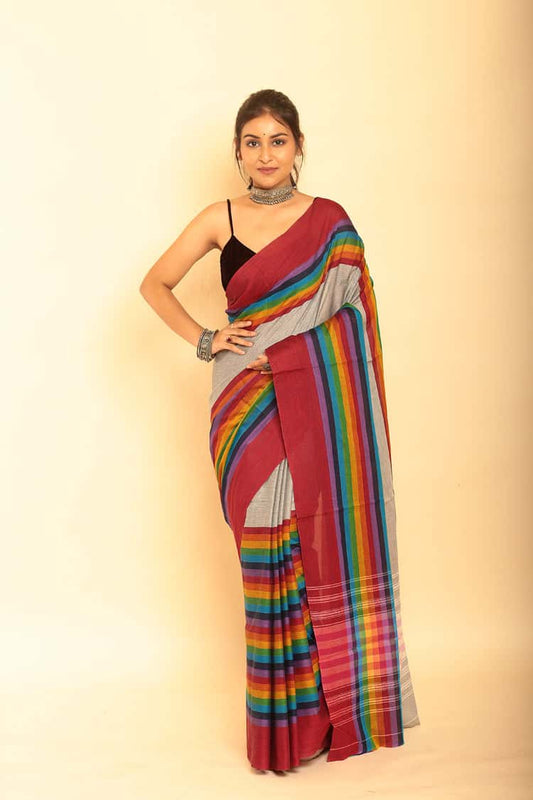 Handloom Cotton Saree With Multicolours - 008