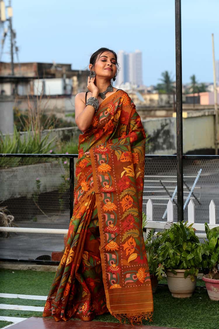 Persian Color Hand Made Muslin Jamdani Saree - 085