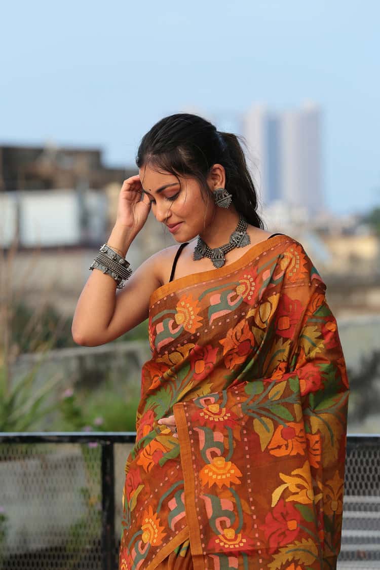 Persian Color Hand Made Muslin Jamdani Saree - 085