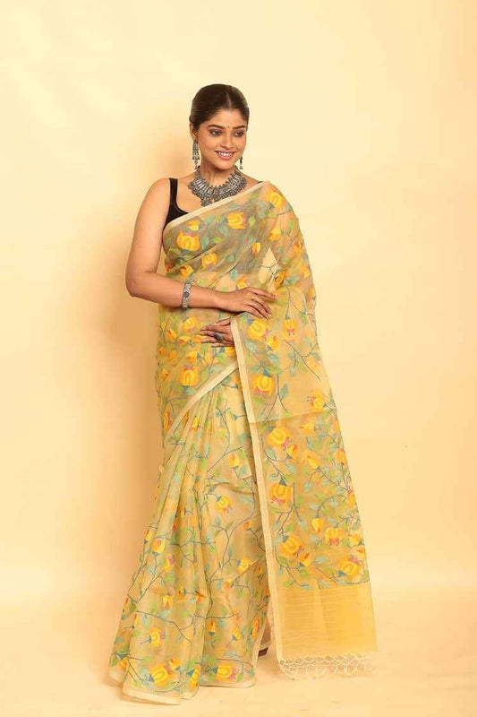 Handwoven Pure Jamdani Muslin Saree | Honey Yellow