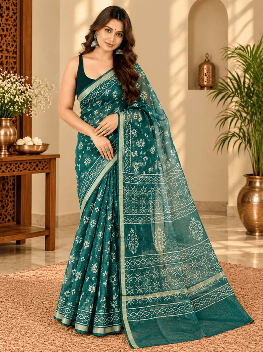 Classic Kota Doria Cotton Saree | Green