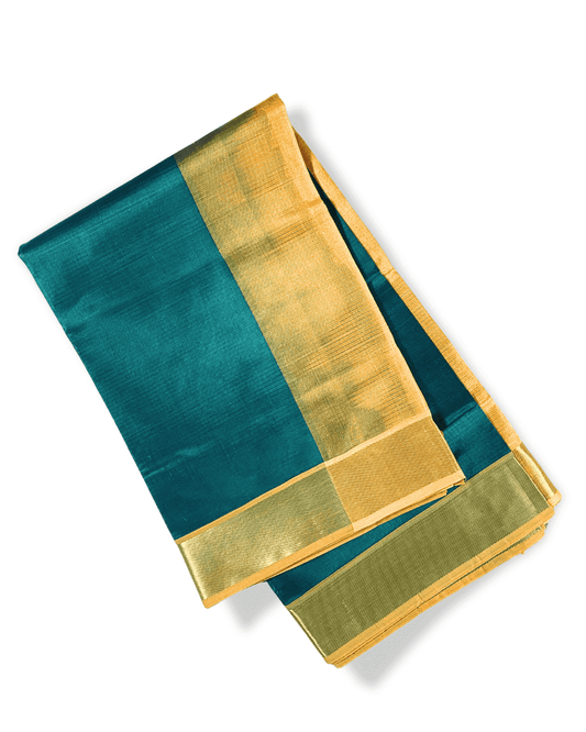 Pure Handloom Korvai Saree | Forest Green and Golden Yellow