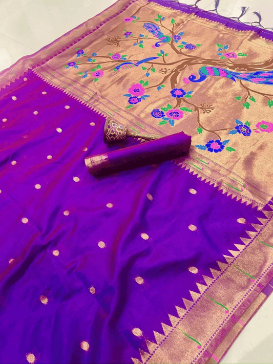 Traditional Paithani Semi Silk Saree | Purple