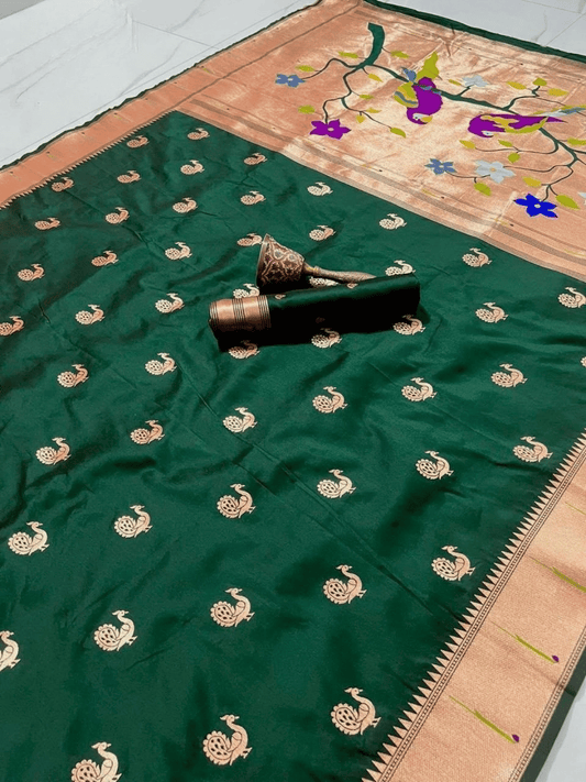 Traditional Paithani Semi Silk Saree | Green