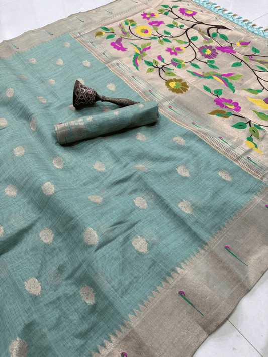 Traditional Paithani Semi Silk Saree | Green