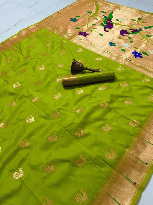 Traditional Paithani Semi Silk Saree | Green