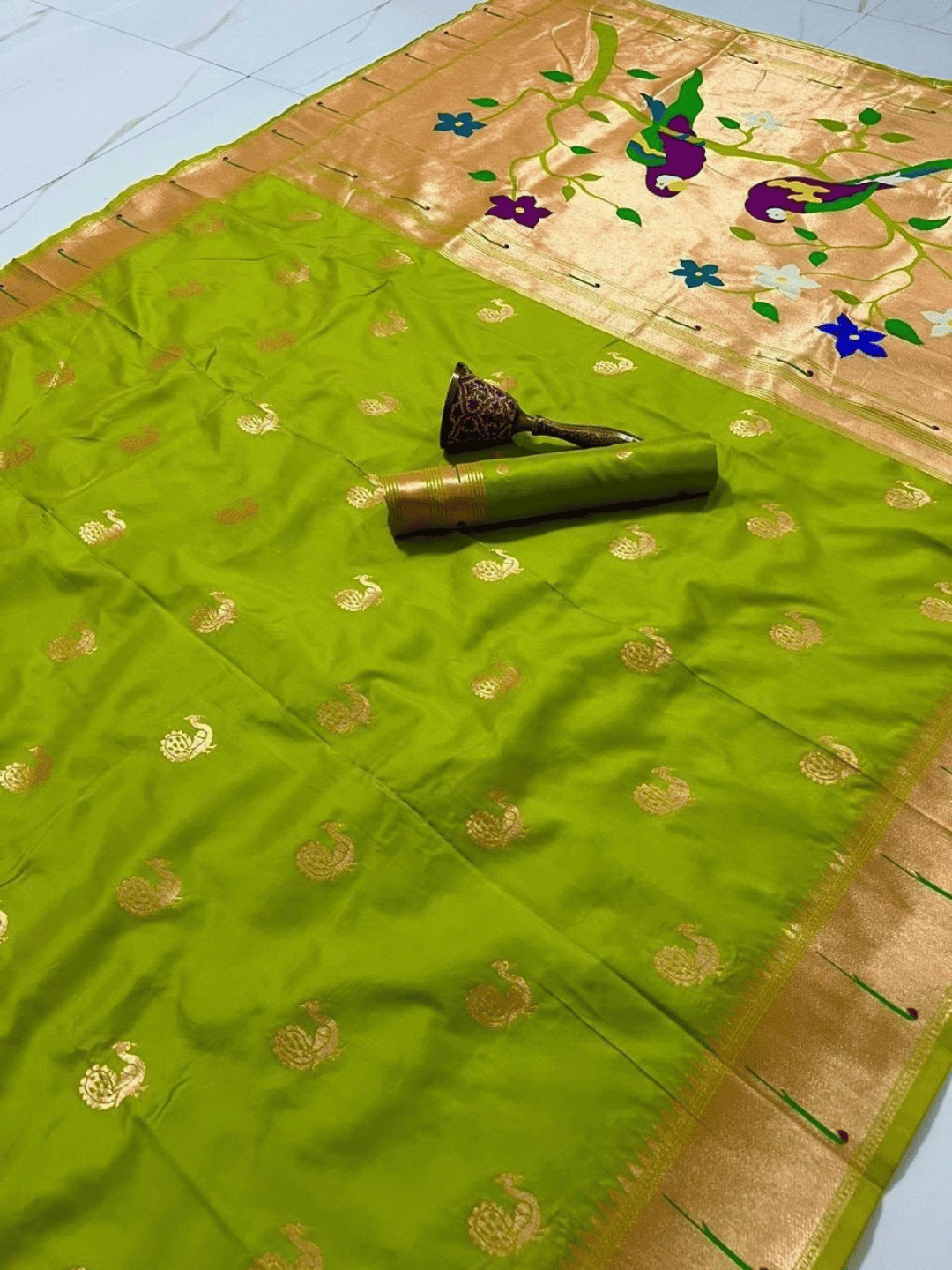 Traditional Paithani Semi Silk Saree | Green