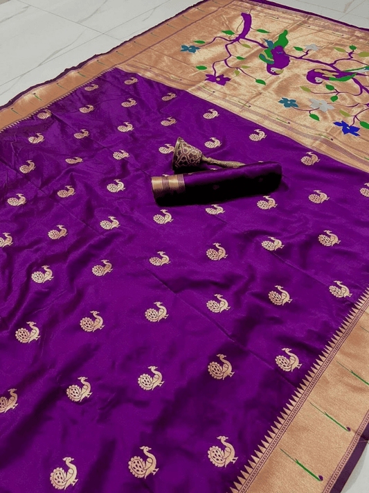Traditional Paithani Semi Silk Saree | Purple