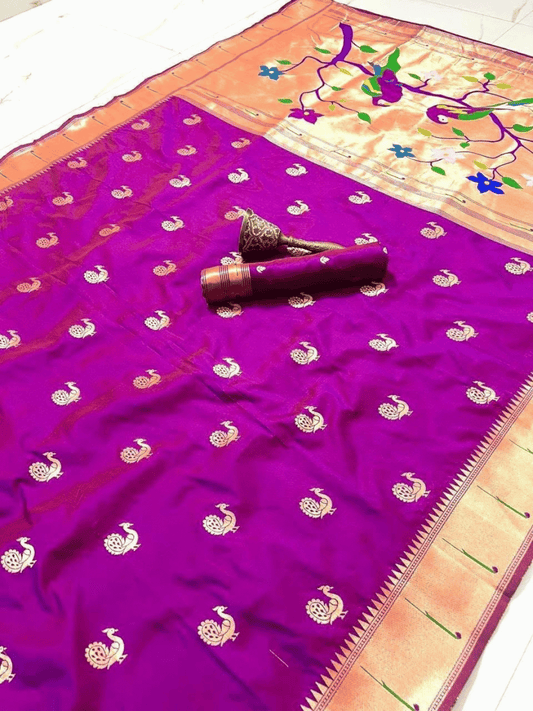 Traditional Paithani Semi Silk Saree | Pink