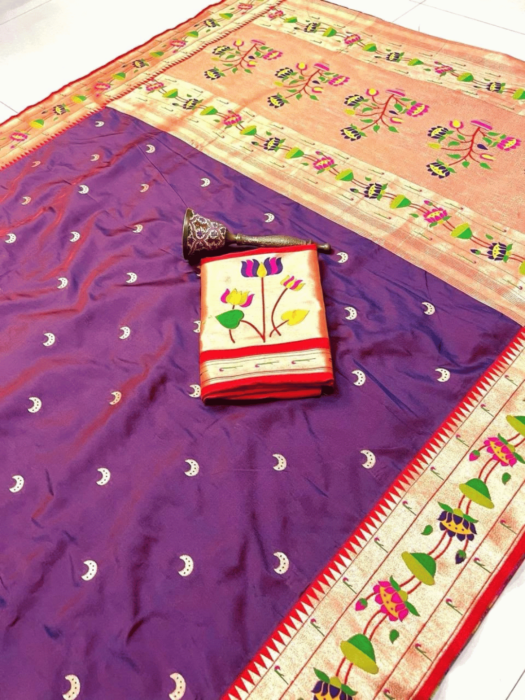 Traditional Paithani Semi Silk Saree | Purple
