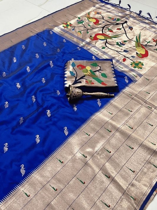 Traditional Paithani Semi Silk Saree | Blue