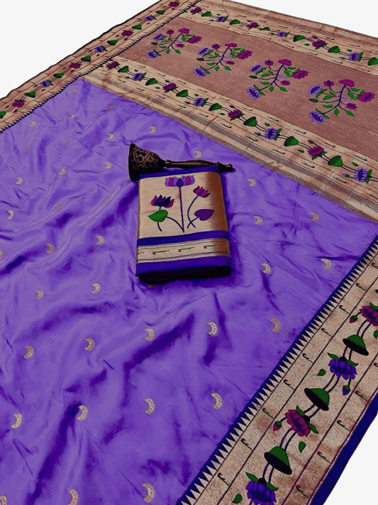 Traditional Paithani Semi Silk Saree | Purple