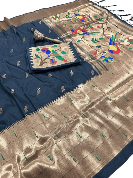 Traditional Paithani Semi Silk Saree | Gray