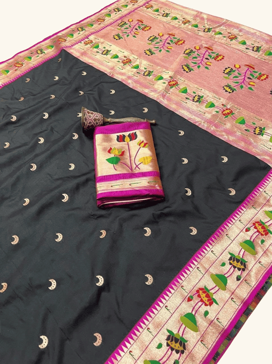 Traditional Paithani Semi Silk Saree | Gray