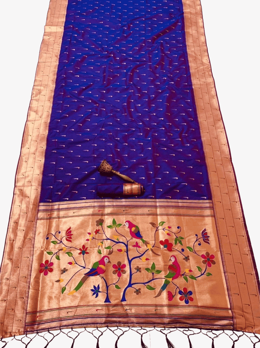 Traditional Paithani Semi Silk Saree | Blue