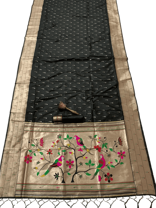 Traditional Paithani Semi Silk Saree | Black