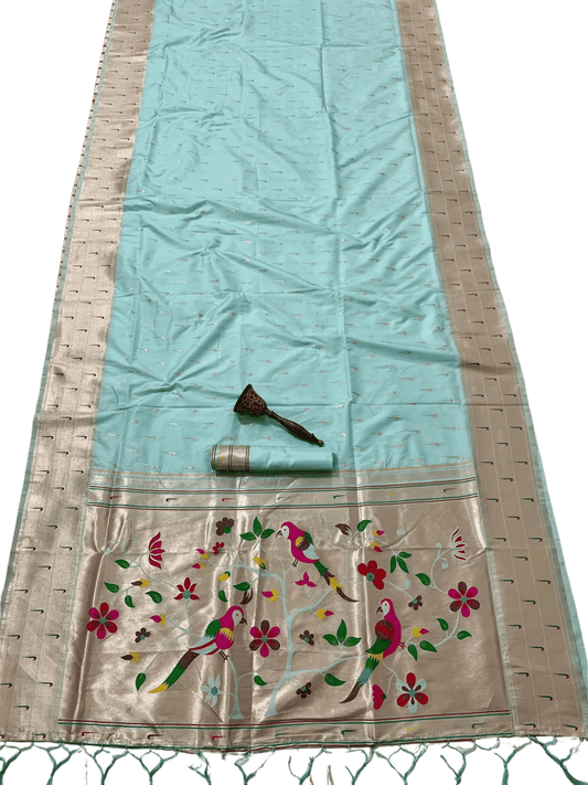 Traditional Paithani Semi Silk Saree | Blue