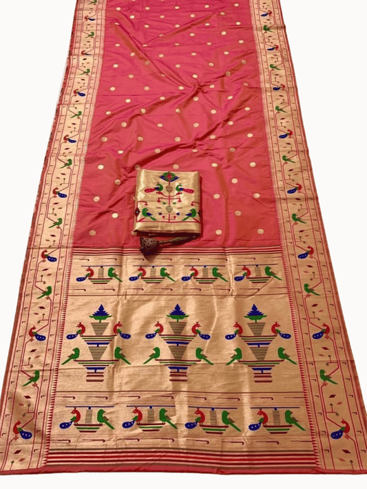 Traditional Paithani Semi Silk Saree | Orange