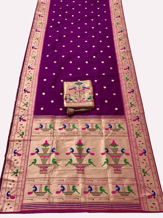 Traditional Paithani Semi Silk Saree | Purple