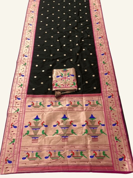 Traditional Paithani Semi Silk Saree | Black