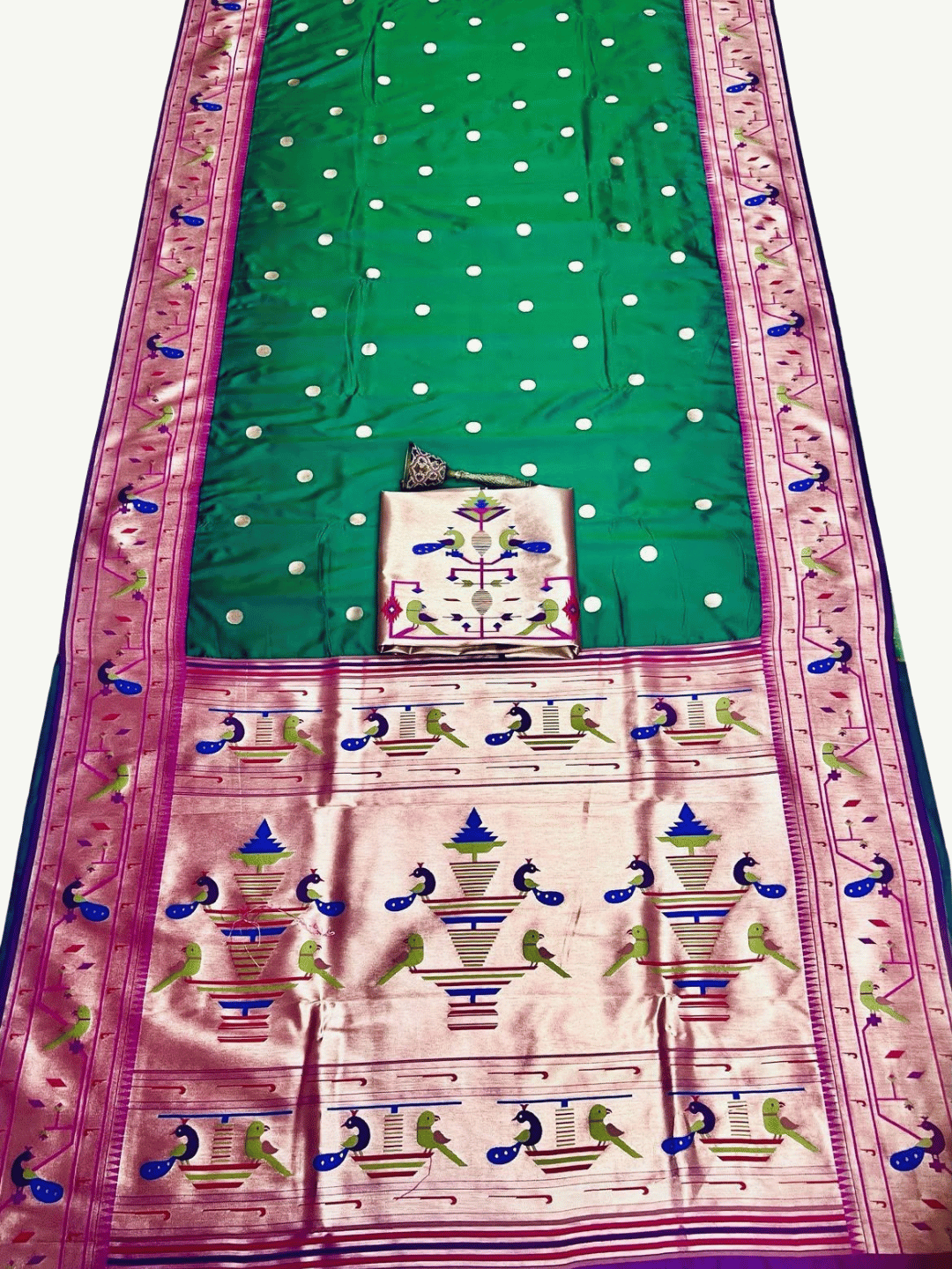 Traditional Paithani Semi Silk Saree | Green