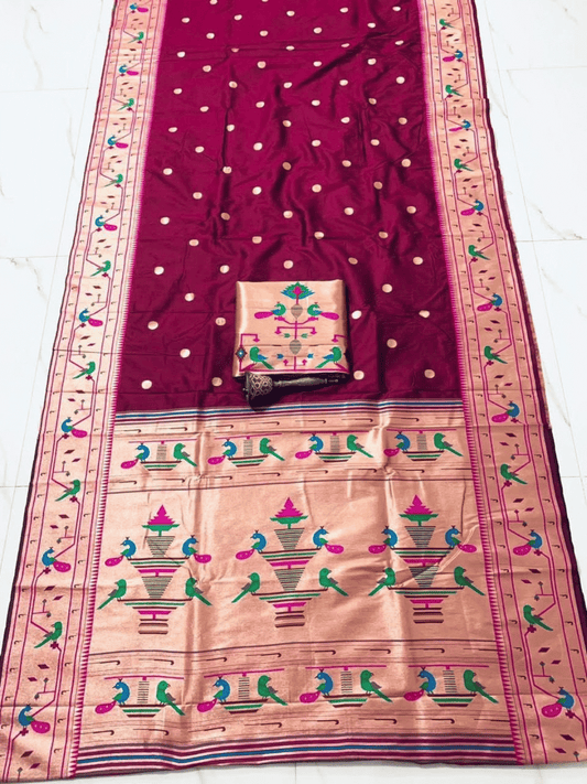 Traditional Paithani Semi Silk Saree | Red