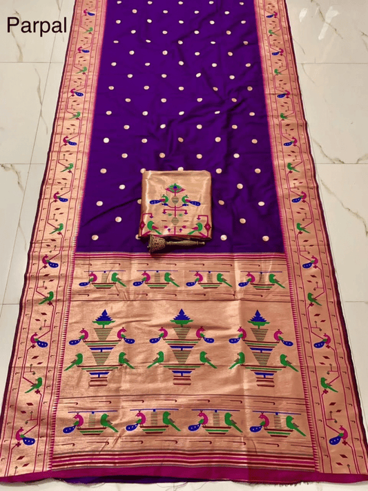 Traditional Paithani Semi Silk Saree | Purple
